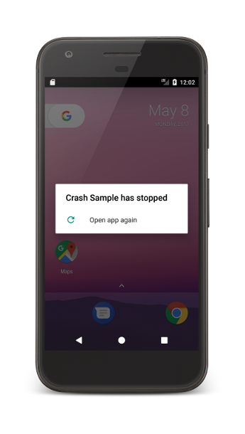 android phone in png with notification crash sample has stopped